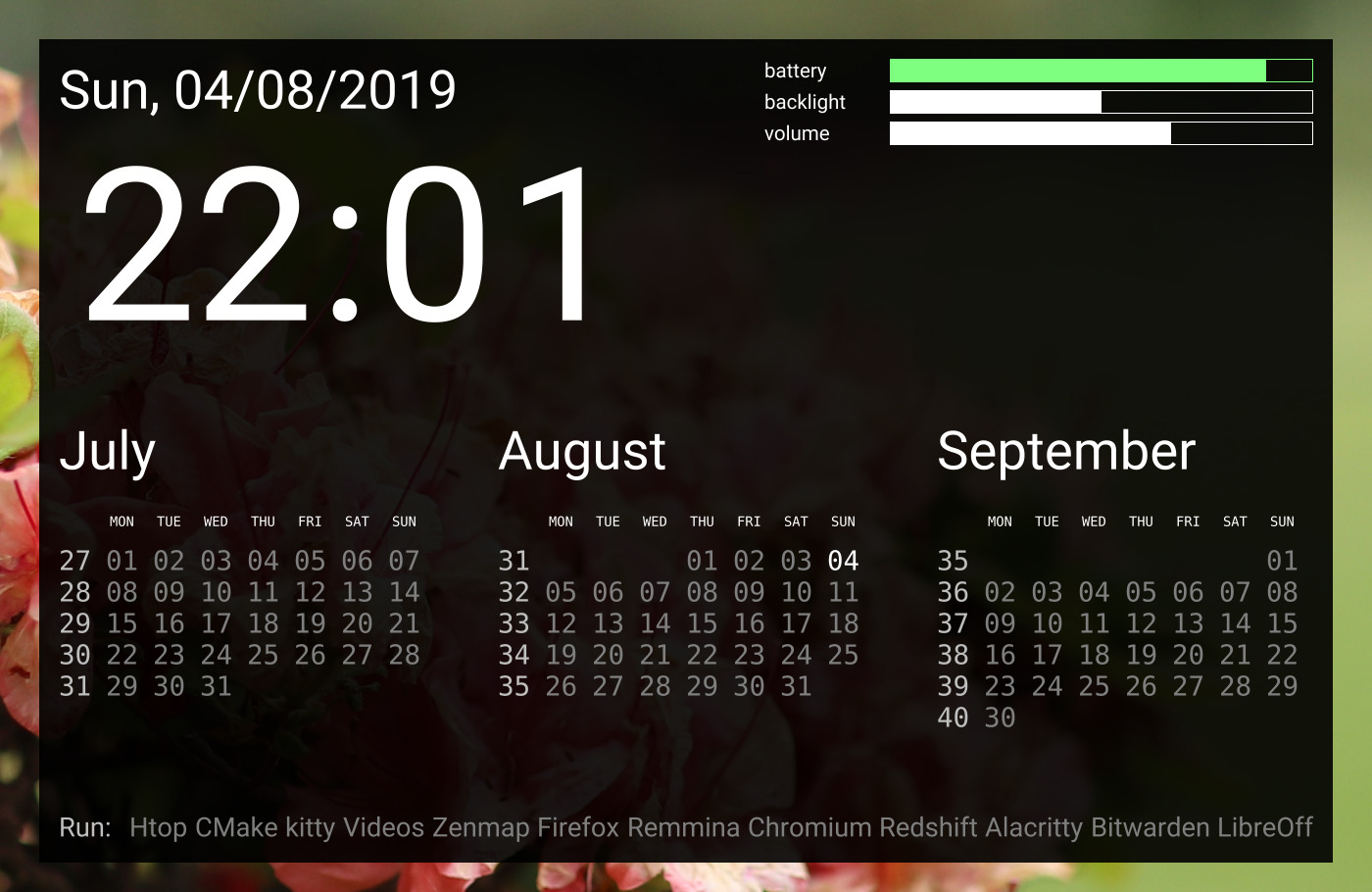 screenshot of wldash